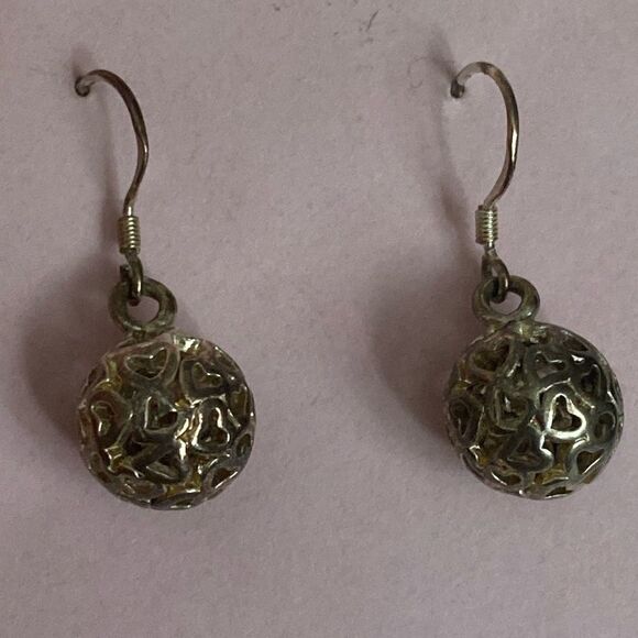 Elva Fields Heart Ball Drop Earrings 1 1/4” - Picture 1 of 4
